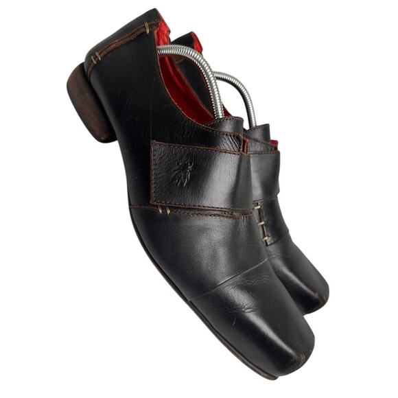 Fly London Square Toe Single Monk Strap Black Leather Men Shoes Sz 45 11.5-12 US - Picture 8 of 16